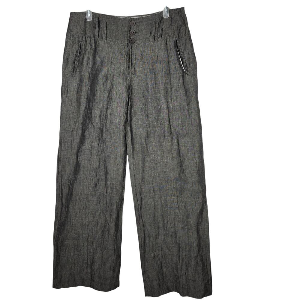 Earl Rutenberg Collection Pants Womens 12 Gray Linen Blend Wide Leg Made USA